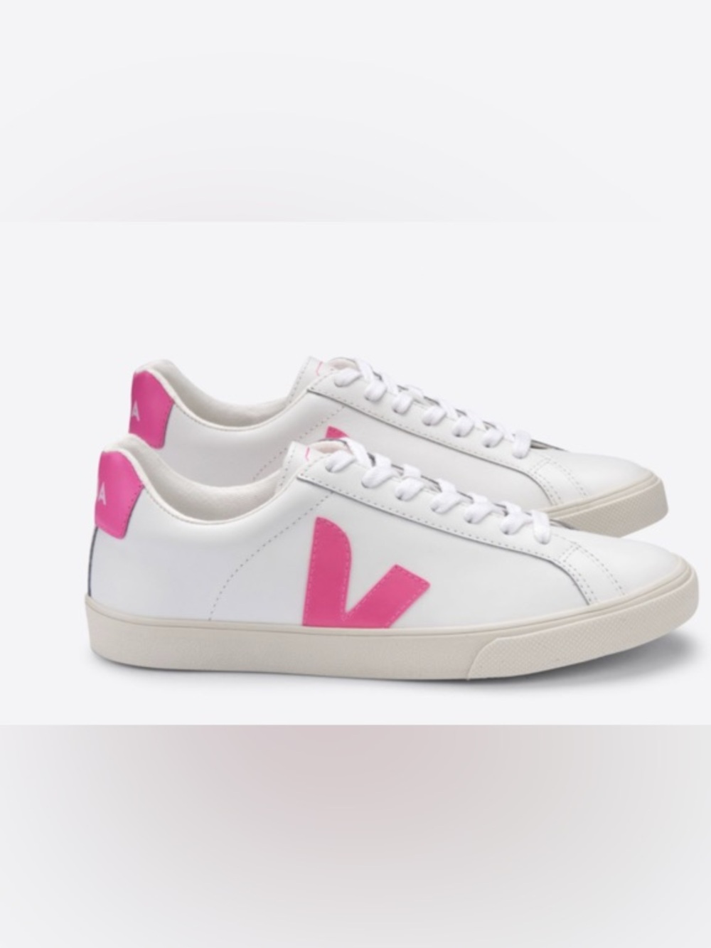 Vera Esplar White Leather Hot Pink Logo Sneaker Size 5